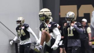 Saints WR Chris Olave returns to practice Friday; Alvin Kamara ruled out (Analysis). Photo by Adam Guttuso/NewOrleans.Football